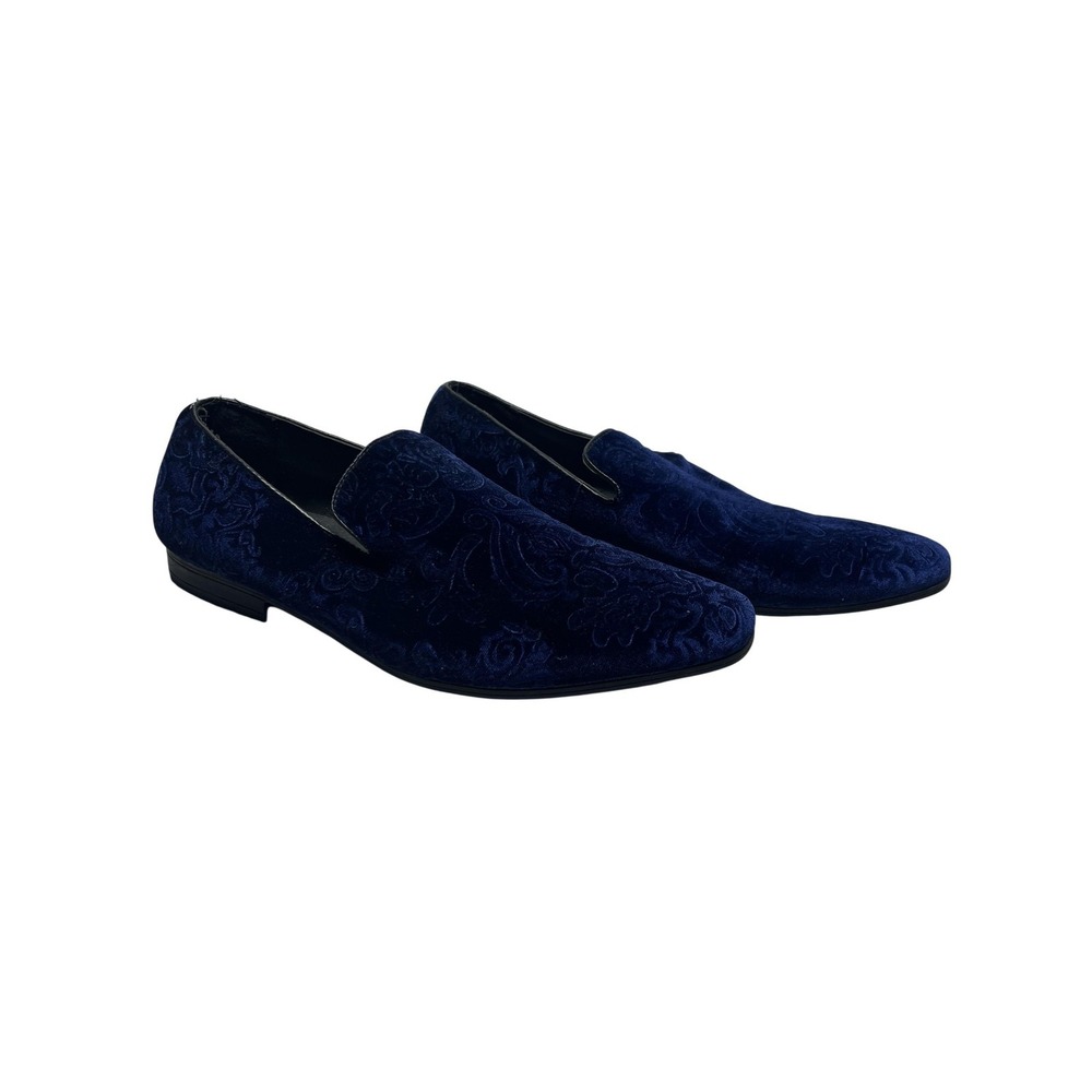 Faranzi Valor‎ Dress Shoes Mens Size 12 Blue Paisley Velvet Slip-On Loafers Prom
